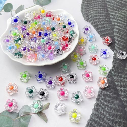 150Pcs Acrylic Flower Beads Candy Color Transparent Plastic Pastel Spacer Beads with Hole for DIY Crafts Wind Chimes Suncatcher Necklaces Bracelets Earrings Jewelry Making(White) - color: White