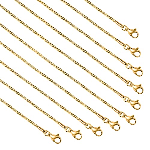 10 Pack Stainless Steel Necklace Chain, Dainty Gold Plated Box Chain Thin Chain for Women Necklace DIY Jewelry Making Supplies (16 Inches) - color: Gold Box, size: 16 Inch
