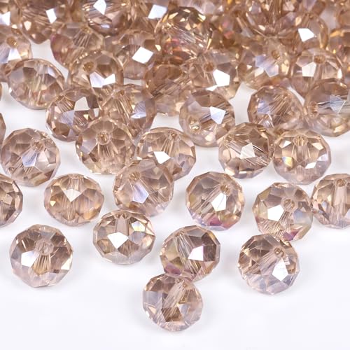 500pcs 6mm Crystal Glass Beads for Jewelry Making Faceted Rondelle Flat Beads for Bracelets Necklace Earrings DIY Crafts (Champagne Crystal AB Bead) - color: Champagne Crystal AB, size: 6mm