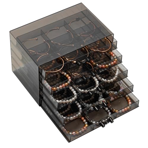 SPAKOWN Earring Organizer, Acrylic Earring Box Large 30 Compartments Jewelry Holder Organizer with 5 Drawers Stackable Earring Bracelet Storage Case Jewelry Boxes for Women (Black) - color: Black, size: 5 Drawers