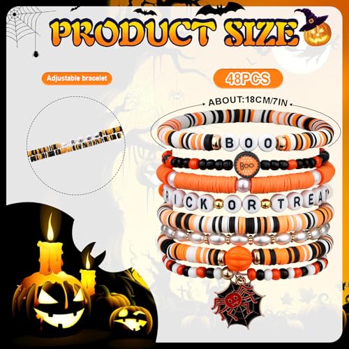 LUYI 32 Pcs Preppy Jewelry Bracelets for Women Clay Bead Colorful Surfer Heishi Bracelet Set Stackable Beaded Friendship Stretch Bracelets Boho Y2K Summer Beach Elastic Layering Bracelets - style: 48PCS-Hallowee