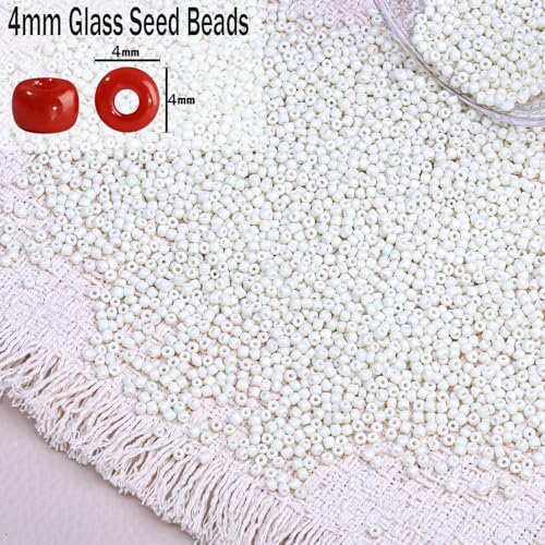 2000pcs Glass Seed Beads Bulk, 4mm 6/0 Mini Pony Spacer Small Individual Color Seed Beads for DIY Bracelet Necklaces Wrist Jewelry Making, Beige White - color: Beige White