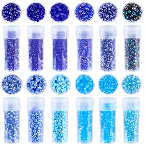 SUNNYCLUE 24 Bottles 120G 3mm Blue Seed Beads Glass Seed Beads Set Cute Small Round Dark Light Color Crystal Pony Waist Loose Spacer for Jewelry Making Crafts Bracelet Necklace Earring Women Beginner - color: Blue, size: 3mm