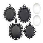 All 32pcs(16 Sets) 18x25mm Enamel Black Oval Blank Bezel Pendant Trays Base Cabochon Settings Trays Pendant Blanks for Jewelry Making DIY Findings (M181) - color: Black 18x25mm