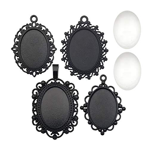 All 32pcs(16 Sets) 18x25mm Enamel Black Oval Blank Bezel Pendant Trays Base Cabochon Settings Trays Pendant Blanks for Jewelry Making DIY Findings (M181) - color: Black 18x25mm