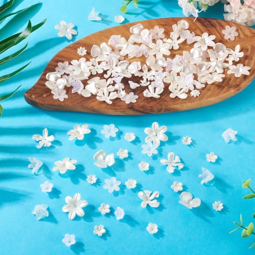 Beadthoven 270Pcs Acrylic Flower Imitation Pearl Beads Sakura Cherry Blossom Flower Bead End Caps Multi-Petal Floral Loose Spacer Bead Charms for Jewelry Making DIY Crafts Supplies, Creamy White - color: Imitation Pearl Flower-White