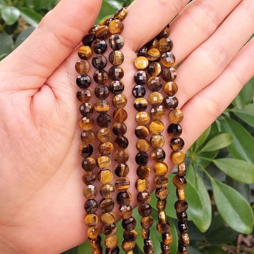 Adabele 15 Inch Natural Yellow Tigers Eye Gemstone 6mm Faceted Flat Round Coin Loose Beads Gem Stone Spacer (58-62pcs) for Jewelry Making GZ13-10 - color: Tiger's Eye, size: 15 Inch/1 Strand