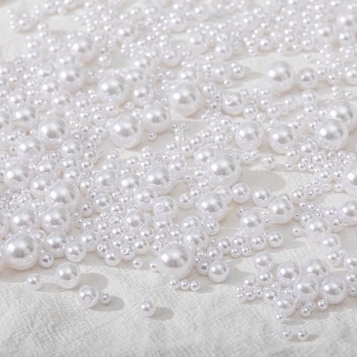 1865Pcs Pearls for Crafts,6 Sizes Mixed White Fake Pearl Beads,Acrylic Pearls Bulk for Jewelry Making with Holes,Bracelet Necklace DIY,Vase Filler and Makeup Brush Case(4-14 mm) - size: Various Sizes(White)