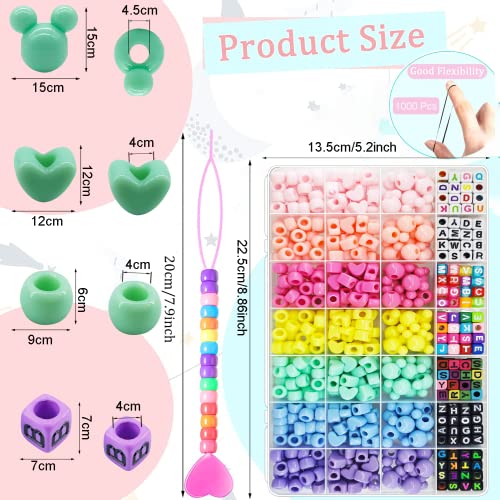 JJzxwish 1605 Pcs Hair Beads for Braids with Elastic Rubber Band Threaders Kit, Candy Color Acrylic Mickey Heart Star Alphabet Beads Pastel Pony Bead Kandi Bead for Bracelet Jewelry Making DIY Craft - color: Mickey Hair Beads