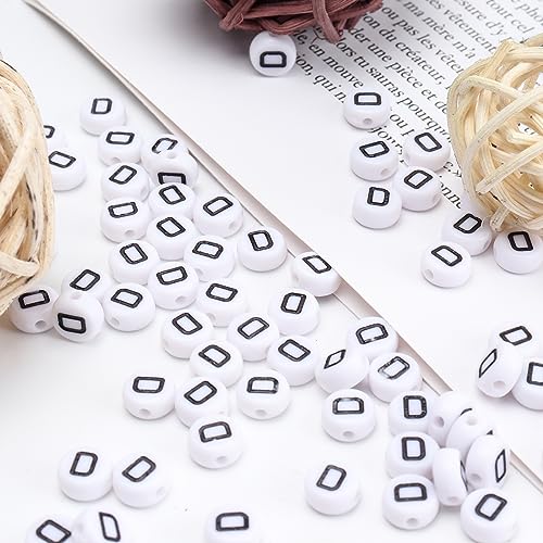 100Pcs Letter Beads - 4x7mm White Round Acrylic Alphabet Beads for Jewelry Making DIY Bracelets, Necklaces & Key Chains - color: D 100Pcs