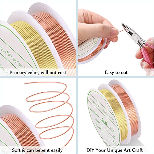 MIKIMIQI 2 Pack Jewelry Wire - 20 Gauge Tarnish Resistant Copper Beading Wire for Jewelry Making, 0.8mm X 3m Each (Gold, Rose Gold) - color: Gold,Rose Gold