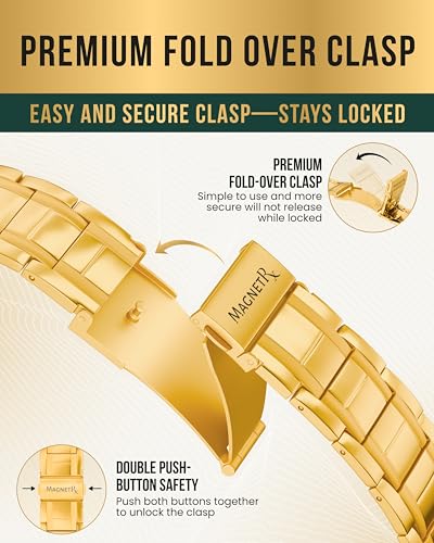 MagnetRX® 3x Strength Magnetic Bracelets for Men – Effective Magnetic Mens Titanium Bracelet – Premium Fold–over Clasp & Adjustable Length with Sizing Tool & Gift Box (Gold) - color: Gold (3X Strength)