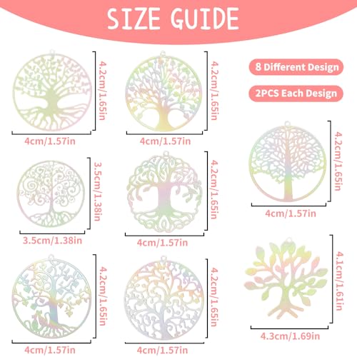 Dazzling Colorful Filigree Charms Hollow Out Multicolor Geometric Filigree Pendants for DIY Jewelry Making Earrings Necklaces Components - color: Tree of Life