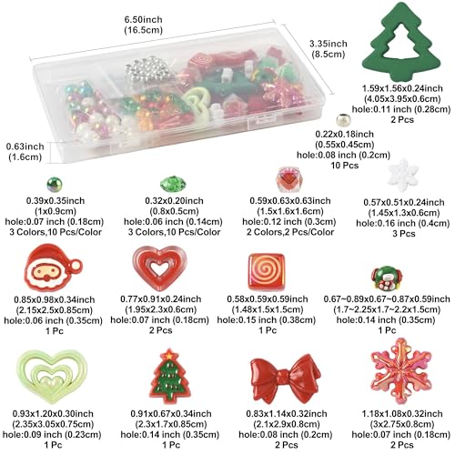 100Pcs Christmas Acrylic Beads for Jewelry Making, 19 Styles Xmas Tree Snowflake Bowknot Heart Santa Claus Loose Spacer Beads for Bracelets Necklaces Earrings Making and Crafting - color: Xmas- 100 pcs