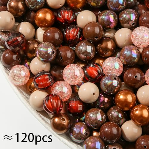 20mm Brown Acrylic Beads 120pcs Chunk Bubblegum Bead 20mm Beadable Pen Ball Beads for Pen Bag Jewelry Making Necklace Bracelets (Brown) - color: brown