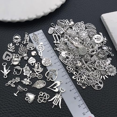 100 Pieces Jewelry Making Charms Pendants for Bracelet Bulk lot Necklace Earrings Keychain Charms Beads DIY Kit Trendy Craft - style: Love Music Leaves