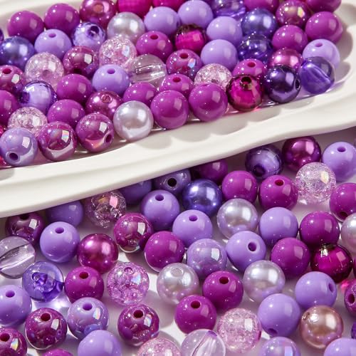 12mm Purple Acrylic Beads 300pcs Focal Spacer Bead Chunk Bubblegum Beads for DIY Crafting Necklace Bracelet Jewelry Making Keychain (Purple) - color: purple