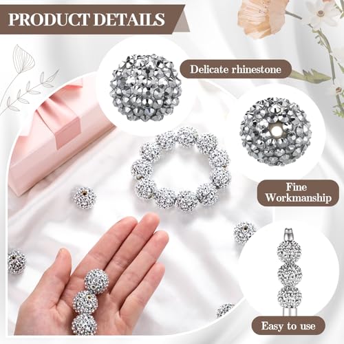 40 Pcs 20 mm Rhinestone Beads Bulk Crystal Round Disco Ball Chunky Bubblegum Beads for Pens Bracelets Charms Craft European Style Jewelry Making Supplies Christmas(Silver) - color: Silver