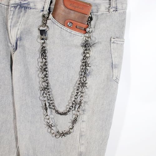 Layered Punk Pants Chain for Men Women, Gothic Hip Hop Jean Chain Wallet Chain Biker Trouser Chain, Goth Emo Fashion Keychain Accessories - color: 2L-Black Barbed