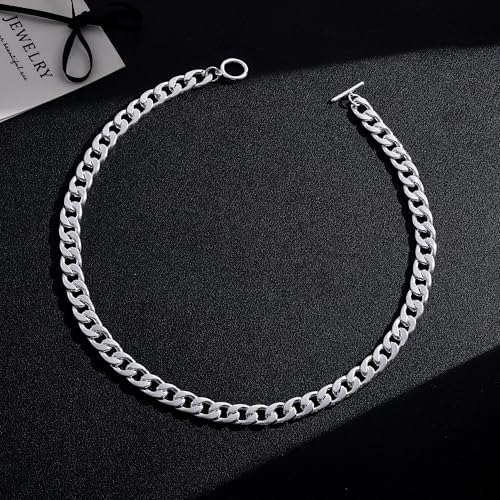 CHESKY 14K Gold Plated Chunky Necklace for Women, Trendy Paperclip Chain Necklace Thick Cross Heart Pendant Necklace Layered Herringbone Cuban Link Chain Toggle Necklaces Non Tarnish Jewelry - color: silver, style: cuban
