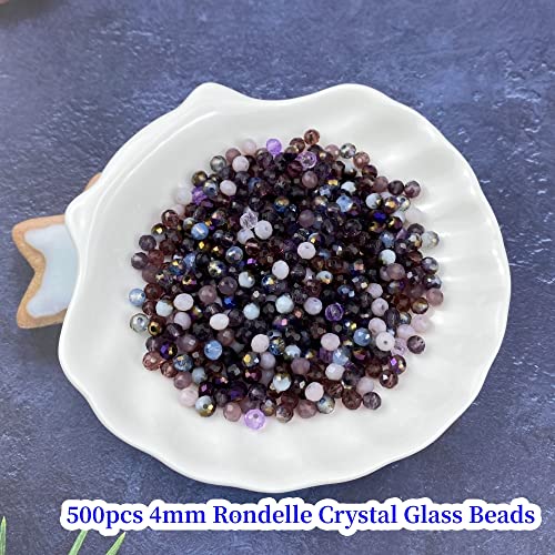 500pcs Crystal Glass Beads 4mm Faceted Rondelle Glass Spacer Beads with Hole for Bracelets Necklace Earring DIY Jewelry Making Craft(Purple Series) - color: Purple Series, size: 4mm