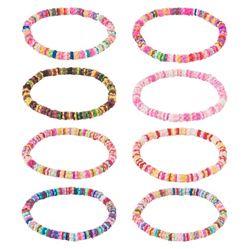 Friendship Bracelet Beaded Bracelet Heishi Surfer Bracelets Set Polymer Clay Heishi Beads Stretch Bracelets Preppy Bohemian Summer Beach Bracelets for Women - color: Pink