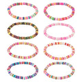 Friendship Bracelet Beaded Bracelet Heishi Surfer Bracelets Set Polymer Clay Heishi Beads Stretch Bracelets Preppy Bohemian Summer Beach Bracelets for Women - color: Pink