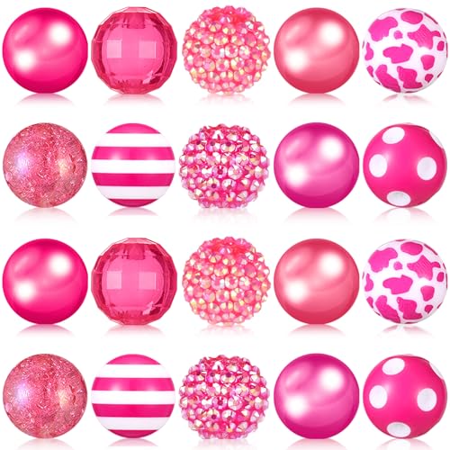 Ferreve 20 Pcs Chunky Bubblegum Beads 20mm Focal Pen Large Rhinestone Pearl Beads for DIY Beadable Pen School Jewelry Making Keychain Craft Making(Hot Pink) - color: Hot Pink