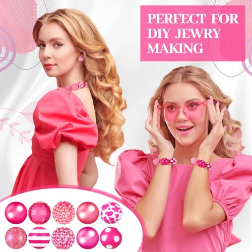 Ferreve 20 Pcs Chunky Bubblegum Beads 20mm Focal Pen Large Rhinestone Pearl Beads for DIY Beadable Pen School Jewelry Making Keychain Craft Making(Hot Pink) - color: Hot Pink