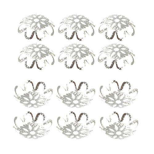 500PCS 10mm Gold Tone Flower Bead Caps Hollow Flower Bead Caps for Jewelry Making (Silver) - color: silver