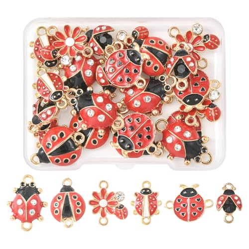 Assorted Metal Connectors Pendants Charms for Jewelry Making with Double Loops Flower Evil Eyes Butterfly Heart Cross Links Golden Pendants for Necklaces Bracelets Earrings - color: Babybug93A-24 pcs