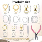Prdingfy 579PCS Keychain Making Kit, Key Chain Supplies Including Keychain Clip, Key Rings, Lobster Claw Clasps, Jump Rings, Extender Chain,Pliers for Key Chain Making and Jewelry Making(Gold&Silver) - color: Gold-Sliver