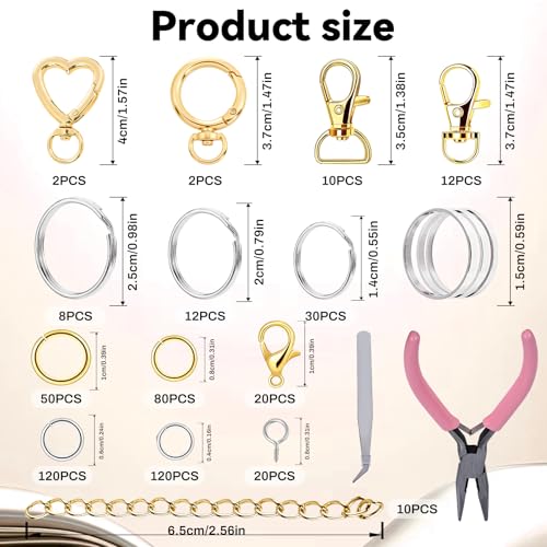 Prdingfy 579PCS Keychain Making Kit, Key Chain Supplies Including Keychain Clip, Key Rings, Lobster Claw Clasps, Jump Rings, Extender Chain,Pliers for Key Chain Making and Jewelry Making(Gold&Silver) - color: Gold-Sliver