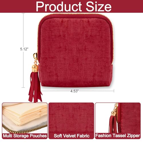 Mothers Day Gifts Personalized Travel Jewelry Case with Embroidered Name,Custom Small Jewelry Pouch Velvet Jewelry Organizer Storage Bag for Bracelet Rings Earring - color: Red