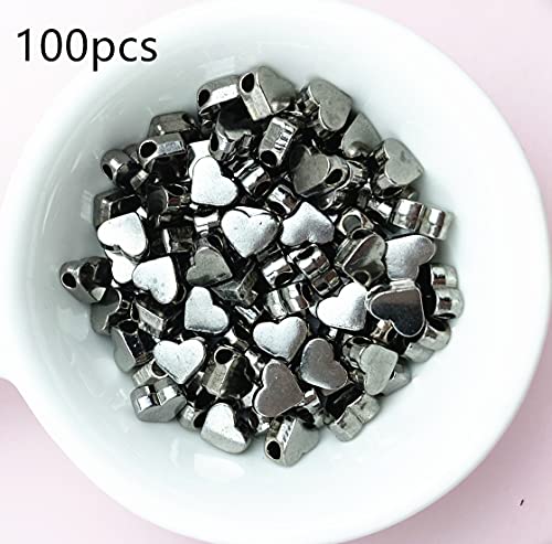 100 Pcs Heart Shape Spacer Beads Small Hole Spacer Beads Metal Loose Beads for Making Bracelet Necklace Earring Accessories DIY Handmade Craft (Gun Black) - color: Gun black