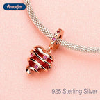 Mothers Day Birthday Number Love Family Friendship Graduation Auntie Grandma Dad Mom Charms for Pandora Bracelets Necklaces, Gifts Women, for Anniversary Valentines Christmas - style: Red Heart Spiral Charms 14K Rose Gold Plated