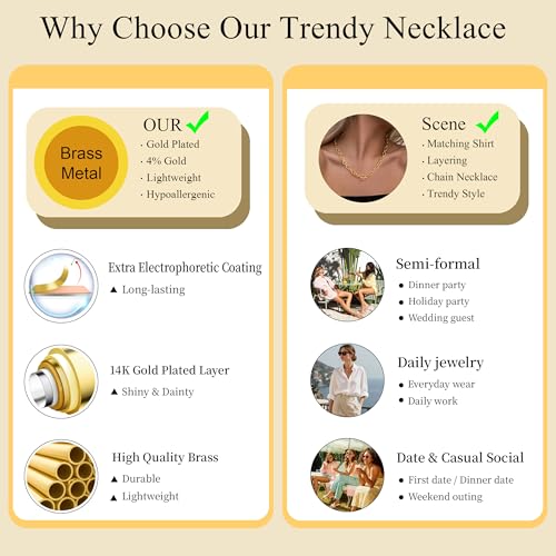 CHESKY 14K Gold Plated Chunky Necklace for Women, Trendy Paperclip Chain Necklace Thick Cross Heart Pendant Necklace Layered Herringbone Cuban Link Chain Toggle Necklaces Non Tarnish Jewelry - color: gold, style: paperclip