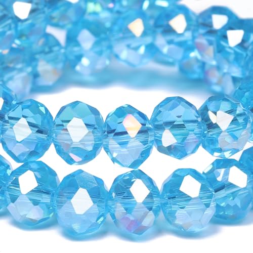 Songxi 10mm Faceted Rondelle Glass Beads for Jewelry Making 60PCS, Crystal Glass Beads DIY Arts and Crafts, for Bracelet Necklace, Birthday Gifts for Women (Lake Blue AB Color) - color: Lake Blue, size: 10mm