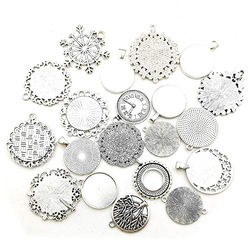 20pcs Mixed Fit 25mm Blank Bezel Pendant Trays Base Cabochon Settings Trays Pendant Blanks for Jewelry Making DIY Findings (M280) - color: Antique Silver 25mm