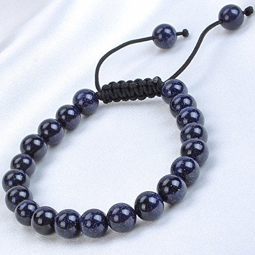 MASSIVE BEADS Natural Healing Power Gemstone Crystal Beads Unisex Adjustable Macrame Bracelets - color: Blue Sand, size: 6mm