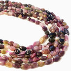 6-8mm Natural Mutilcolor Tourmaline Nuggets Oval Free Tumbled Pebble Semi Precious Gemstone Loose Stone Beads Approx 15.5 inch for DIY Jewelry Making - color: Mutil Tourmaline