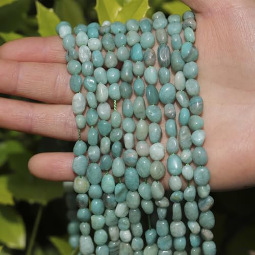 Natural Stone Beads 6-8mm Amazonite Oval Irregular Freeform Tumbled Loose Gemstone Beads for Jewelry Making 15 Inch Strand 50-55 Pcs - color: Amazonite-1 strand15”-approx. 55 beads
