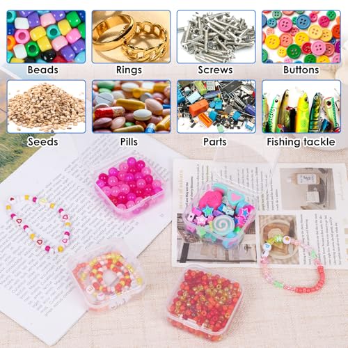 OUTUXED Bead Organizer Box, 72Pcs Small Clear Plastic Bead Storage, Mini Craft Storage Containers Boxes with Hinged Lid and Labels for Bracelets, Making DIY Jewelry Craft Nail, Screws, Seeds