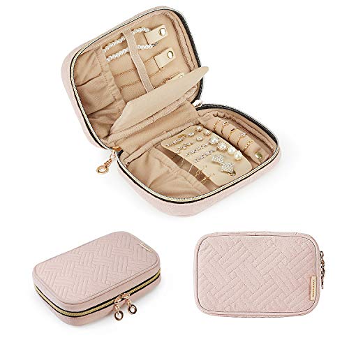BAGSMART Travel Jewelry Organizer Case Small Jewelry Roll for Journey-Rings, Necklaces, Earrings, Bracelets, Soft Pink - color: Soft Pink, size: Small
