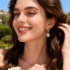 925 Sterling Silver Flower Dangle Earrings for Women, Daisy Flower Dangling Leverback Earrings, Cubic Zirconia Dangly Earring 14k Gold Plated Hypoallergenic CZ Floral Drop Earing for Women Trendy Jewelry Gifts - color: 14K Gold