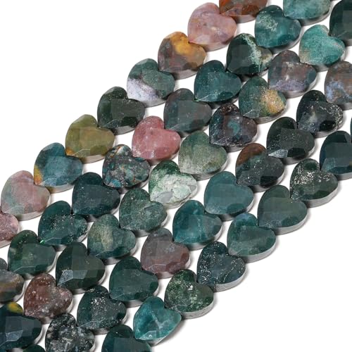 22pcs Faceted Heart Stone Beads Natural Indian Agate Bead 8mm Crystals and Healing Stones for Jewelry Making Supplies, Friendship Bracelet Kit, Love Gifts - color: Indian Agate