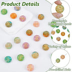 1 Box About 40Pcs Glass Flat Round Beads Metal Enlaced Flower Pink Green Transparent Bohemian Charm Golden Sunflower Paint Vintage Bead for Jewelry Making Bracelet Keychain Diy Craft Supply