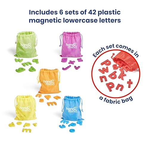 hand2mind Rainbow Lowercase Magnetic Letters, Plastic Magnetic Letters for Classroom, Alphabet Letters for Kids, Letter Recognition for Kindergarten, Word Building Letter Magnets for Kids (Set of 6)