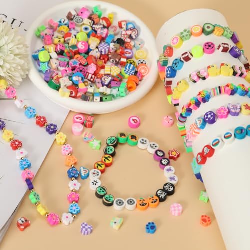 500 Pieces Polymer Clay Beads for DIY Jewelry Making, 24 Style Cute Clay Bead Animal Beads Flower Football Sports Beads Charms for Bracelets Necklace Crafts Kits for Adults Women
