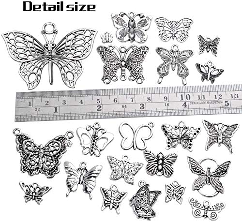Jdesun 100g Craft Supplies Antique Silver Mixed Butterfly Charms Fly Insect Pendant Charms for DIY Necklace Bracelet Crafting,30-60pcs - style: Silver Butterfly Charms